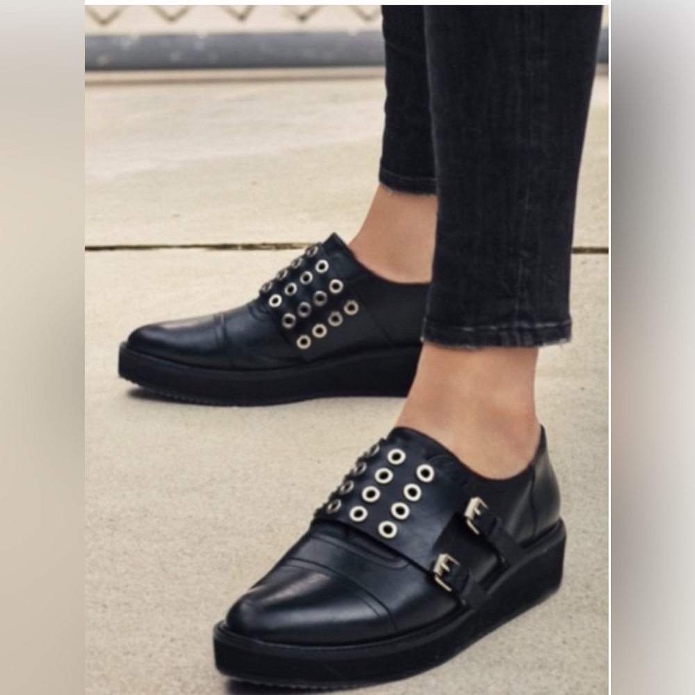 All Saints Black Flats with Silver Eyelets